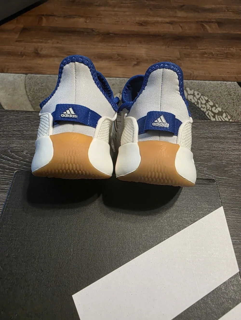 Adidas Cloudfoam Pure SPW White Knit Sneakers with Blue Stripes